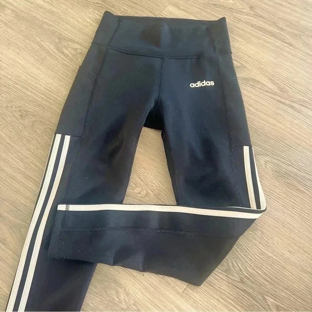 ADIDAS BLACK LEGGING 3 STRIPES SIZE SMALL - Picture 1 of 4